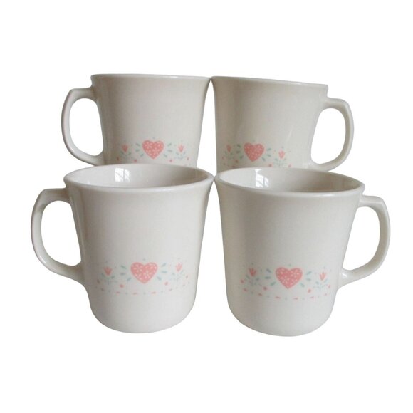 Corelle Forever Yours 4 Tea Coffee Mugs  - Pink Hearts Flowers  - Replacement Mu - Picture 1 of 5